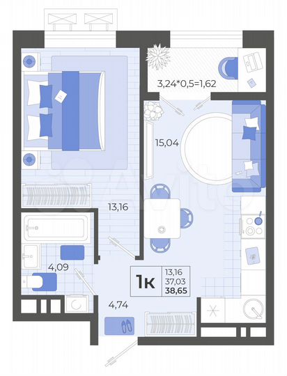 1-к. квартира, 38,7 м², 11/14 эт.