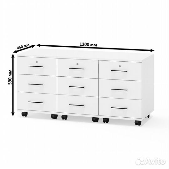 Три выкатных тумбы Мебельный Двор 3-02 цвет белый шагрень, шхгхв 120х45х59 см