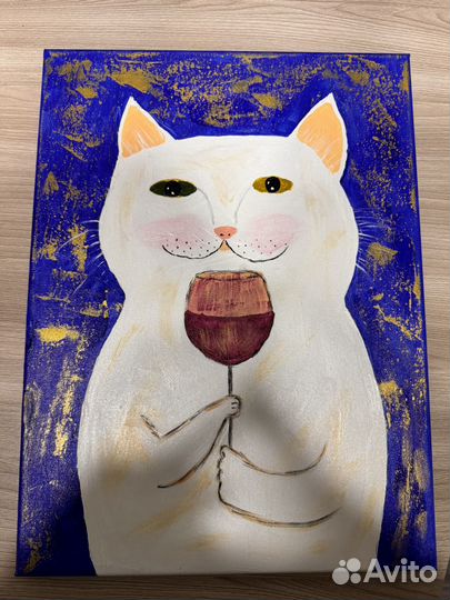 Картина кот с вином