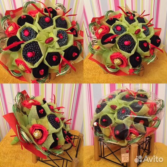 Букет из орехов, игрушек, носков, памперсный торт