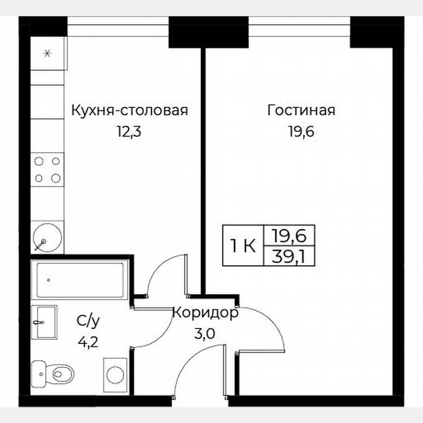 1-к. апартаменты, 39,1 м², 10/30 эт.