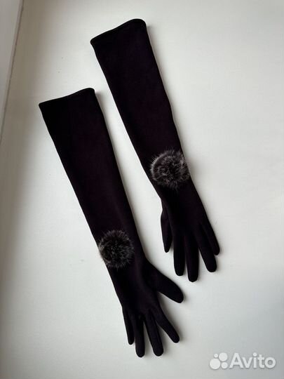 Перчатки женские длинные, темно-коричневые