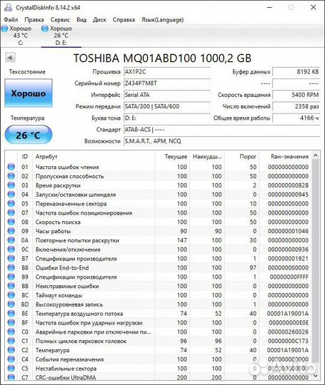 Жесткий диск Toshiba 1 тб MQ01ABD100