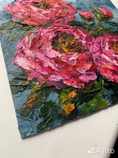 Картина маслом букет пионов розовые цветы