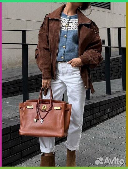 Женская бомбер-косуха из кожи эко коричневая