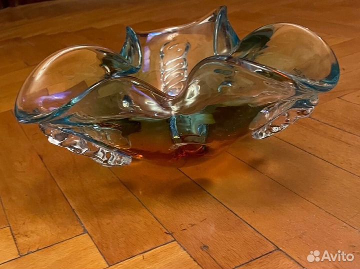 Винтаж: Пепельница из трёхцветного гутного стекла