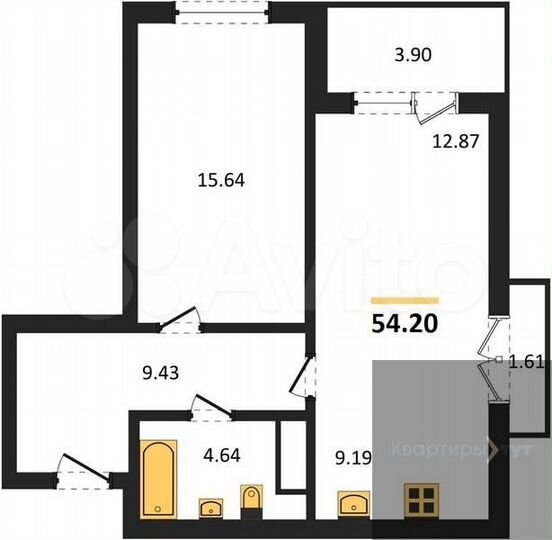 1-к. квартира, 54,2 м², 13/18 эт.