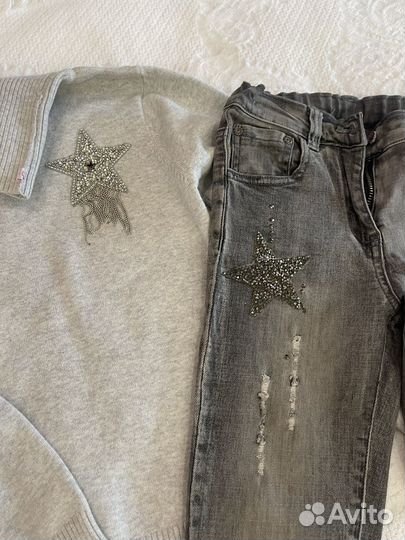 Джинсы и свитер комплект на девочку 134