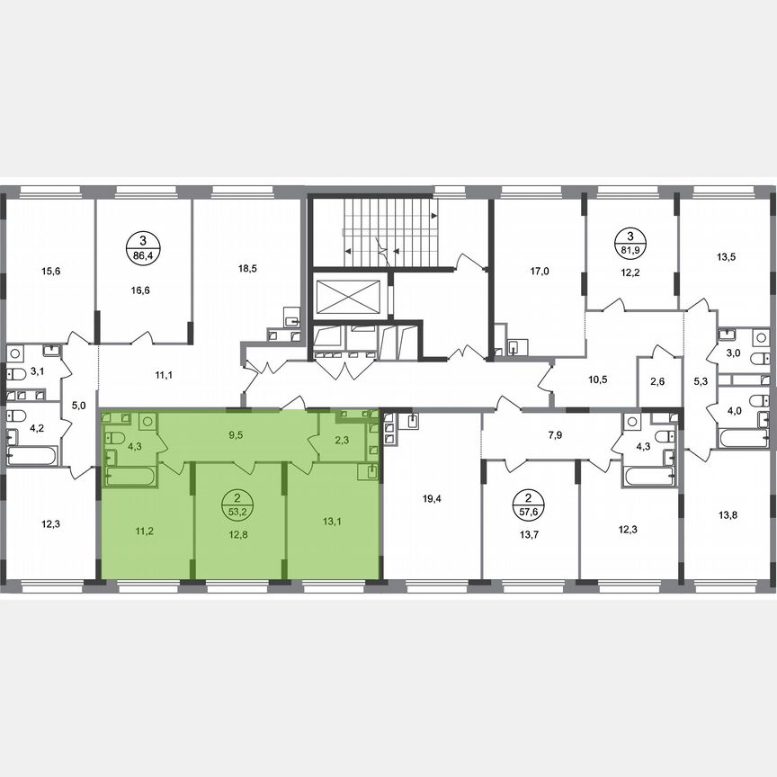 2-к. квартира, 53,2 м², 3/17 эт.