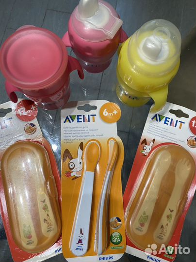 Avent новые наборы ложек непроливайка, поильник