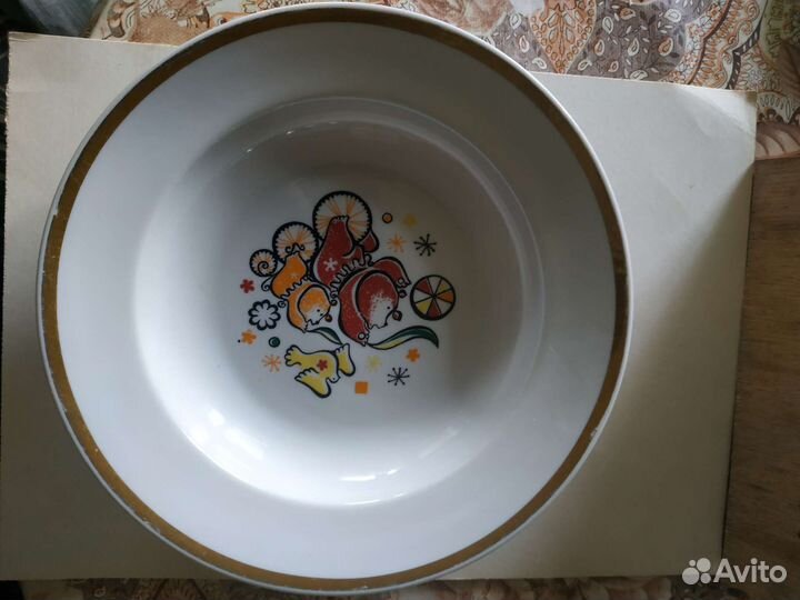 Тарелка детская медведи на велосипеде цирк Дулево