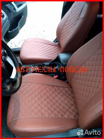 Чехлы Kia Ceed 3 из экокожи шоколадные Ромб