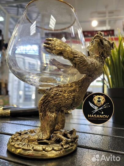 Коньячный бокал с литьем медведь ручная работа