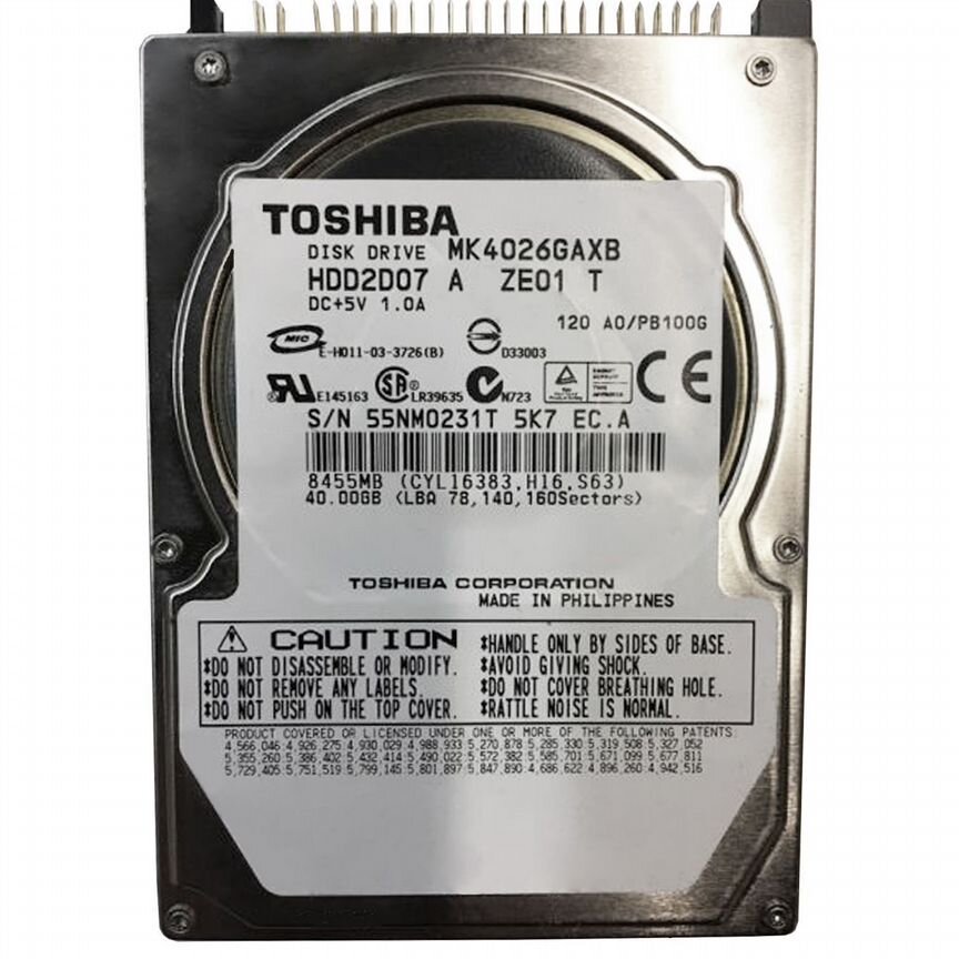 [MK4026GAXB] Жесткий Диск Toshiba 40gb Ide 2,5" Mk4026gaxb