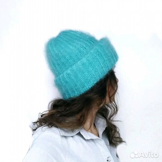 Весення Бирюзовая вязаная шапочка из мохера