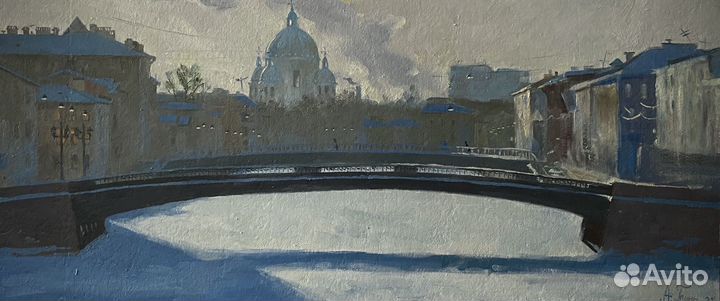 Картина пейзаж маслом «Серебряный город»