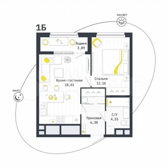 1-к. квартира, 43,6 м², 14/25 эт.
