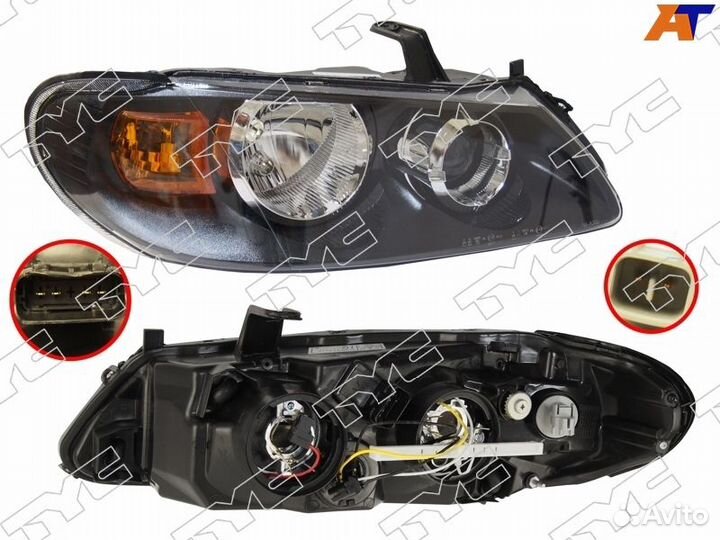 Фара nissan almera 03-06 RH под эл. корр., внутри