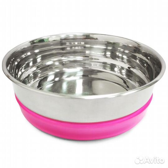 Triol миска металлическая с розовой резинкой