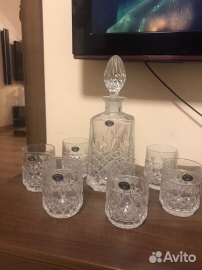 Штоф/графин и 6 бокалов, хрусталь, богемия
