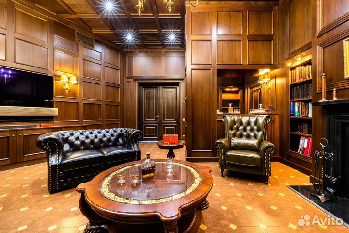 Отделка массивом и шпоном (кабинет, библиотека, би