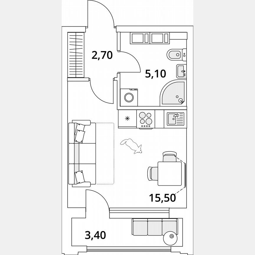 Квартира-студия, 41,3 м², 11/13 эт.
