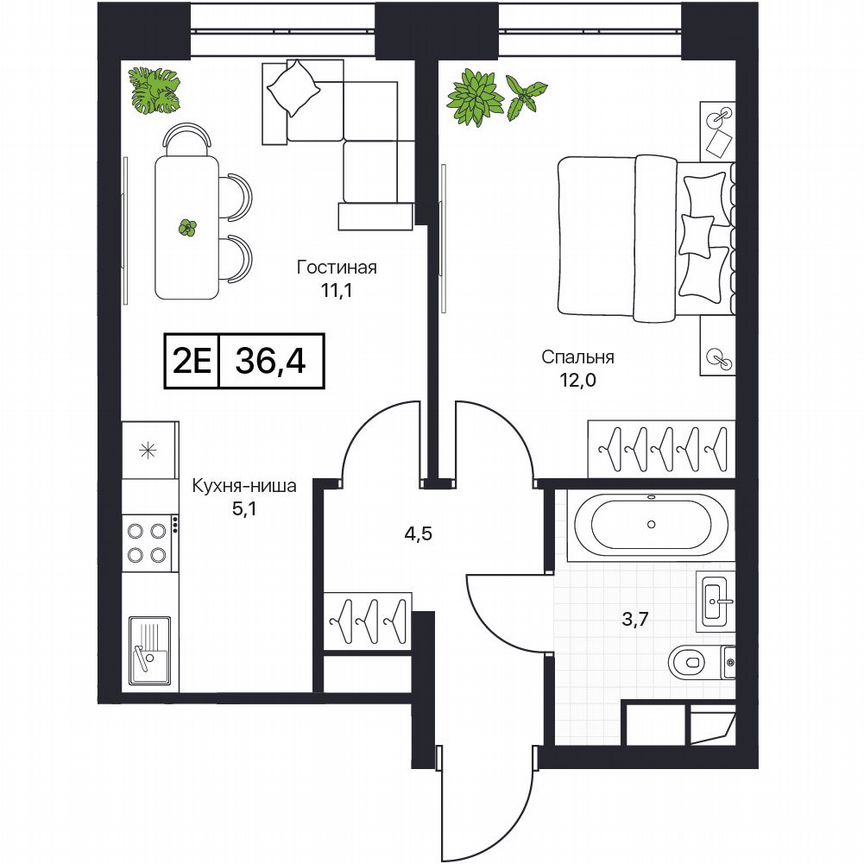 2-к. квартира, 36,4 м², 8/17 эт.