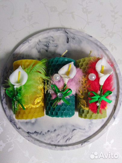 Свечи из вощины, свечи в кокосе, ручная работа