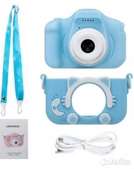 Детский цифровой фотоаппарат синий kitty