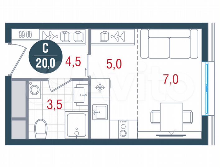 Квартира-студия, 20 м², 6/26 эт.