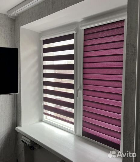 Рулонные шторы жалюзи день-ночь ткань Зебра