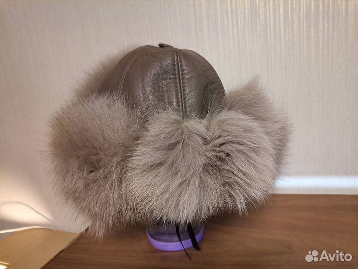 Шапка - ушанка натуральная кожа мех песец