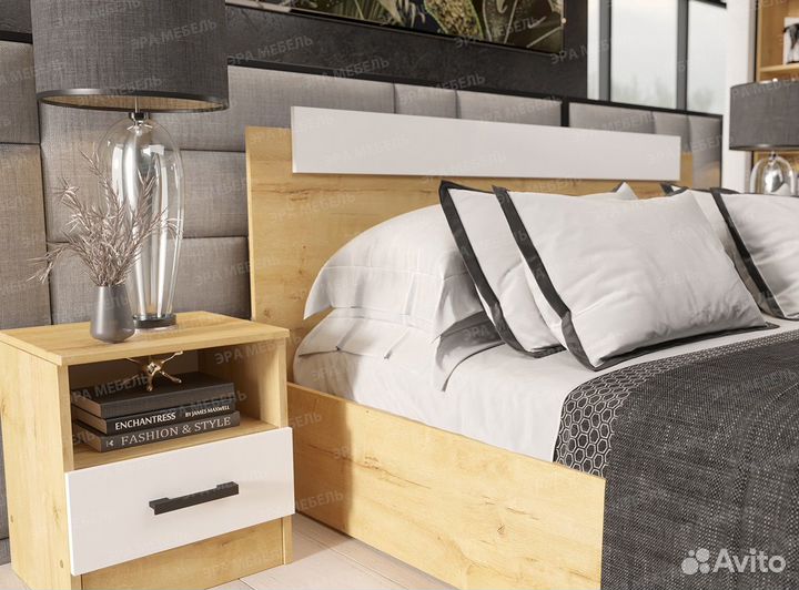 Эко Кровать 1,6 дуб вотан/белая