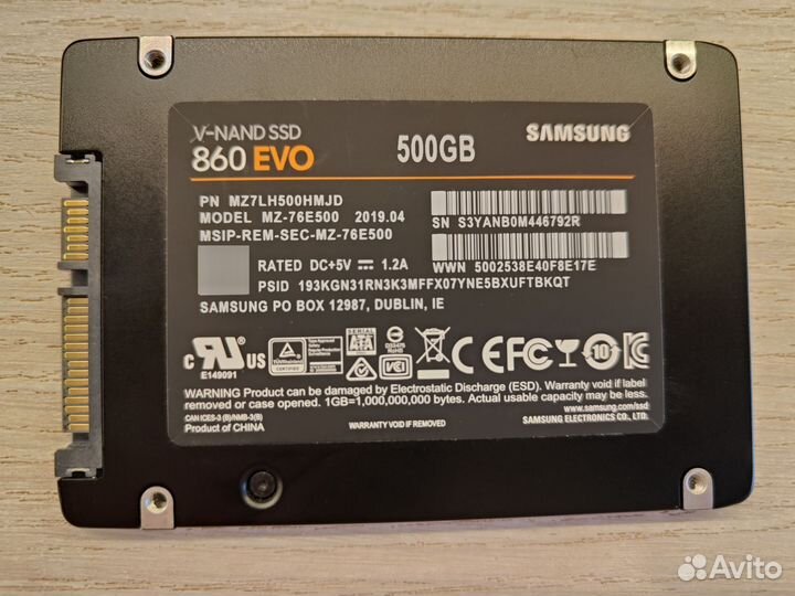 Твёрдотельный накопитель Samsung 860 EVO 500 Гб