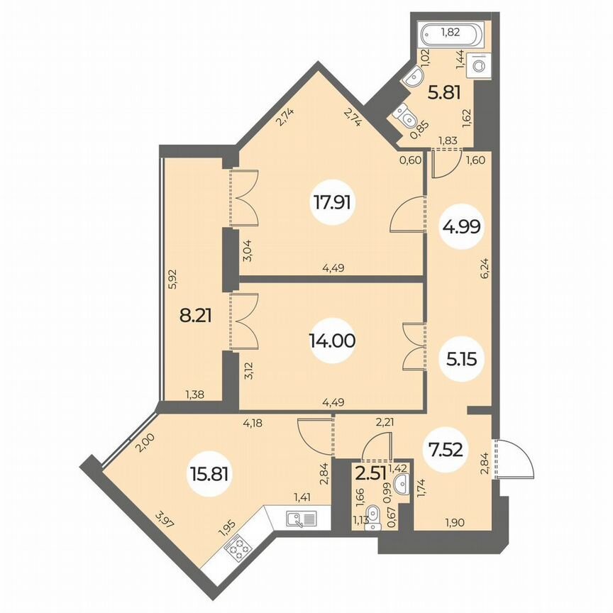 2-к. квартира, 77 м², 18/24 эт.