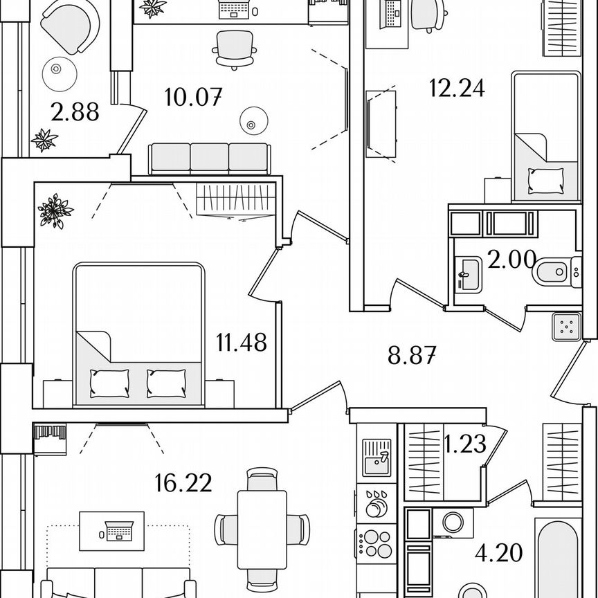 3-к. квартира, 67,8 м², 14/22 эт.