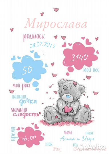 Семейные постеры, детский метрик