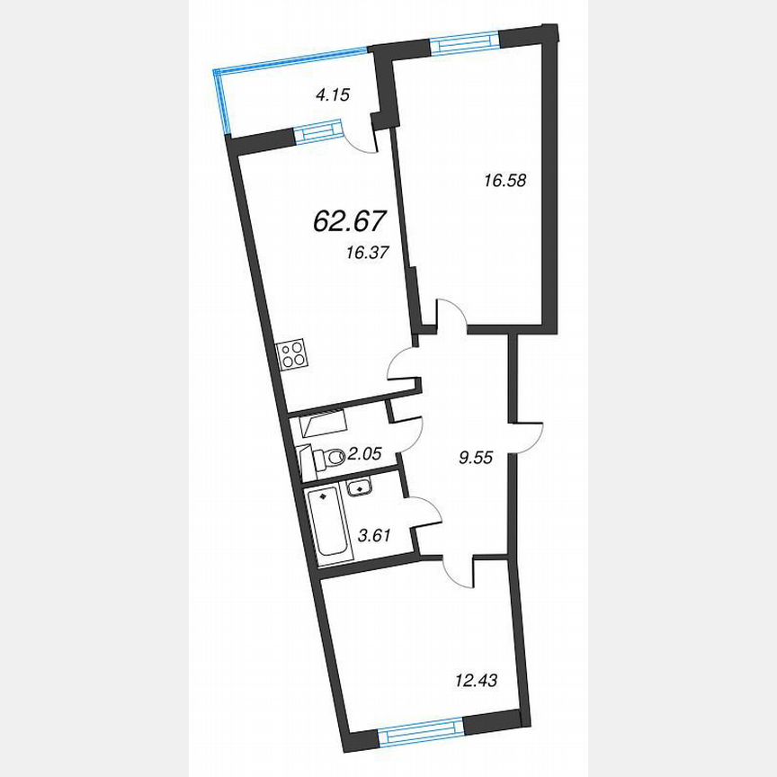 2-к. квартира, 64,7 м², 5/22 эт.