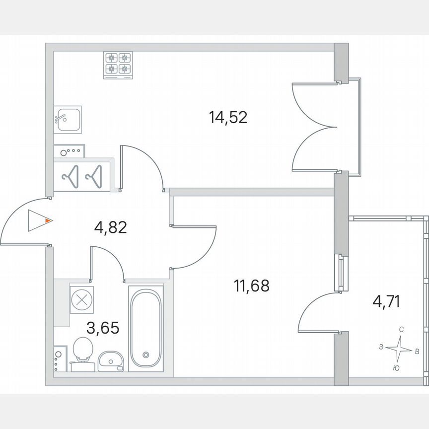 1-к. квартира, 36,1 м², 3/4 эт.