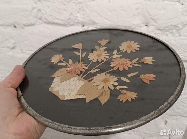 Панно СССР соломка под стеклом, винтаж картина