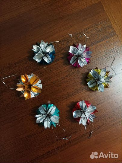 Набор елочных игрушек СССР, фольга, лилии