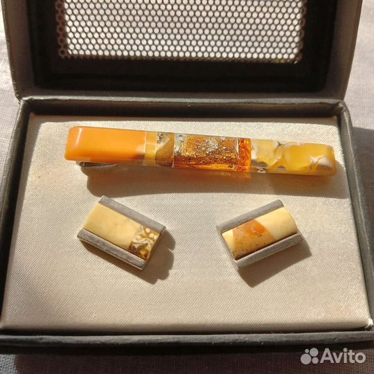 Запонки зажимы для галстука янтарь яшма СССР
