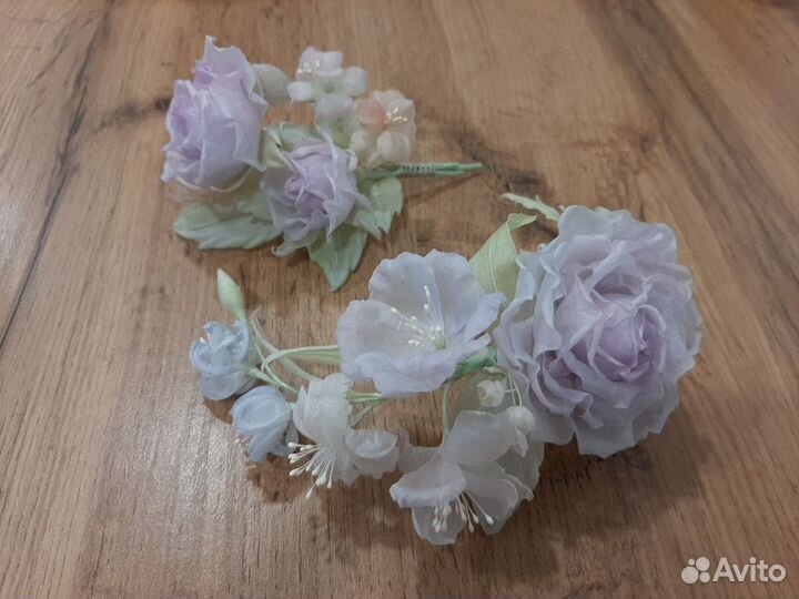 Нежно фиолетовое украшение в прическу из шелка