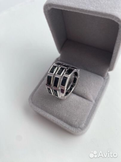 Кольцо змейка черная под серебро 18 р