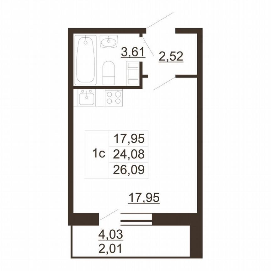Квартира-студия, 26,1 м², 6/6 эт.