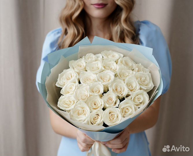 Цветы. Розы белые 40см с доставкой в Краснодаре