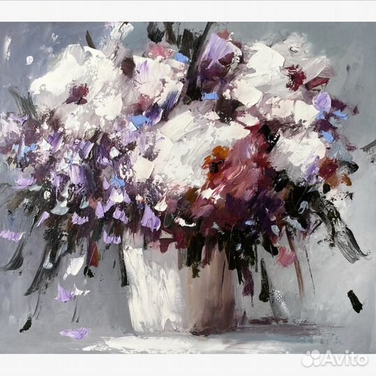 Интерьерная картина маслом Букет белых пионов