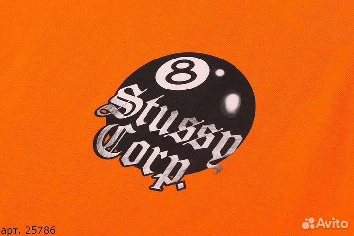 Футболка Stussy corp. 8 ball оранжевая