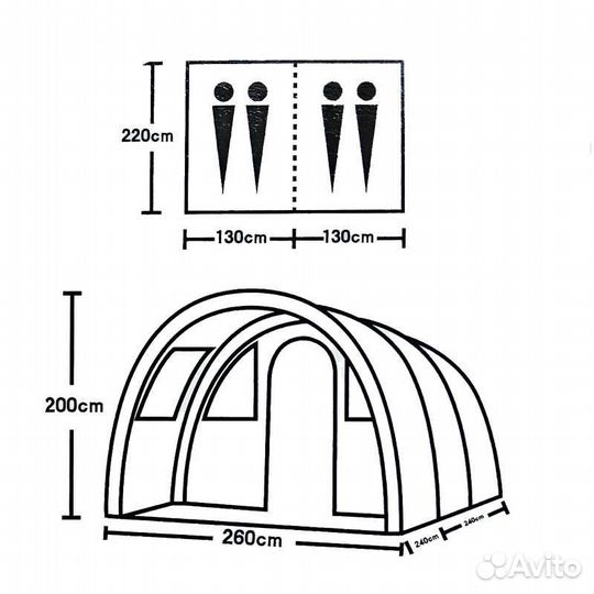 Палатка полусфера 4-х местная с большим тамбуром