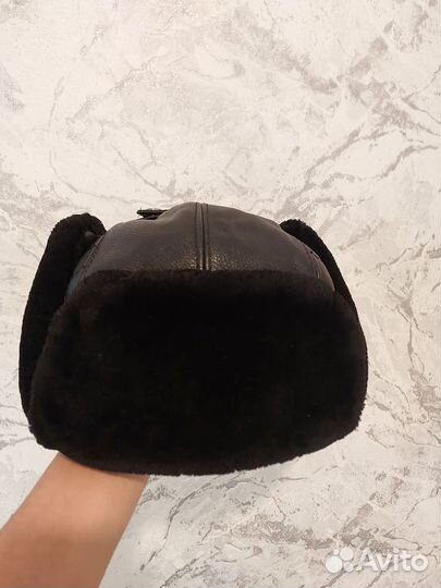 Шапка ушанка кожаная мужская 60см